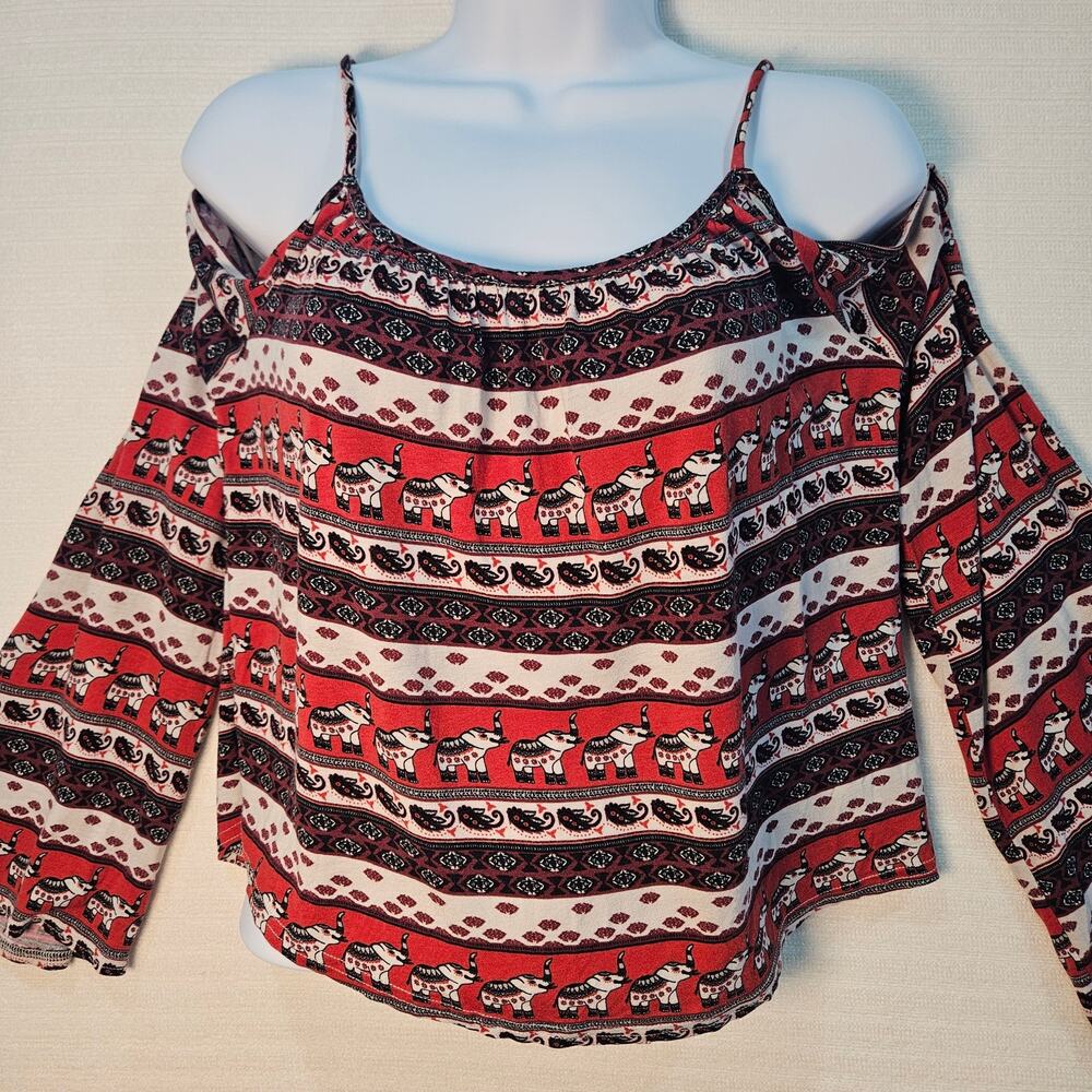 H&M Coachella Collab Stripe Elephants Paisley Bell Sleeve Crop XS Boho Festival - Picture 9 of 10